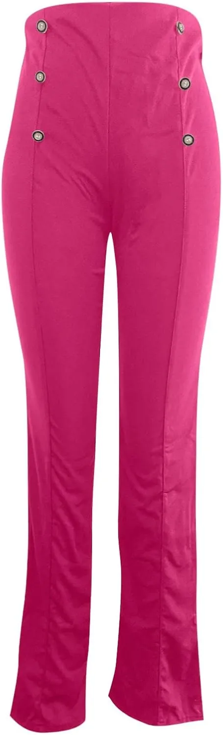 YOLAI Women Casual Wide Leg Pant High Waist Button Down Trousers Solid Color Business Work Trousers