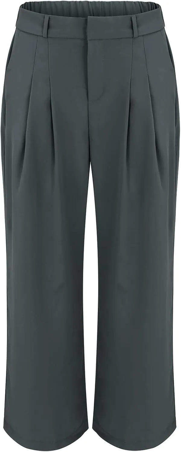 YOLAI Womens Casual Wide Leg Dress Pants High Waist Tailored Button Down Trousers Business Work Trousers with Pockets