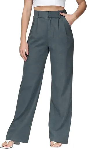 YOLAI Womens Casual Wide Leg Dress Pants High Waist Tailored Button Down Trousers Business Work Trousers with Pockets