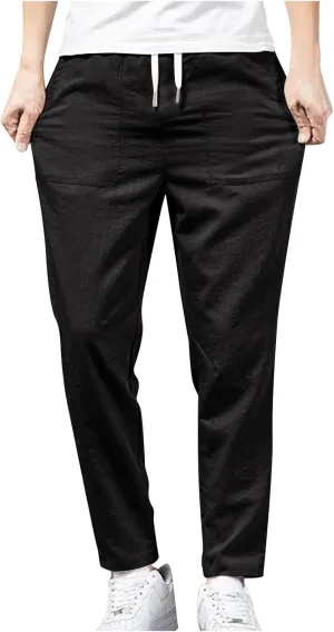 YUHGODO Straight-Leg Pants for Men Elastic Waist Drawstring Lightweight Comfy Trousers Slim-Fit Stretch Golf Pant for Work