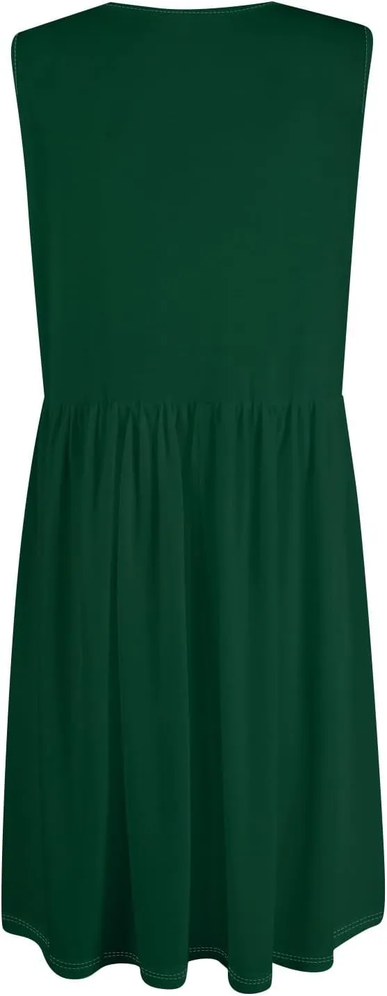 YUTANRAL Summer Dresses for Women 2025 Trendy Button Down V Neck Sleeveless Casual Loose Midi Tank Dress Resort Wear