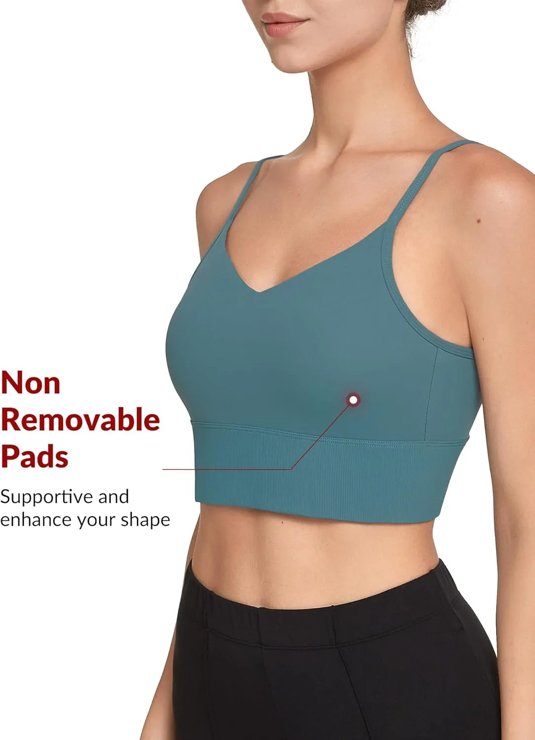 Yvette Yoga Sports Bras for Women Light Support Spaghetti Strap Padded V Back Wireless Bra Cropped Tank Top