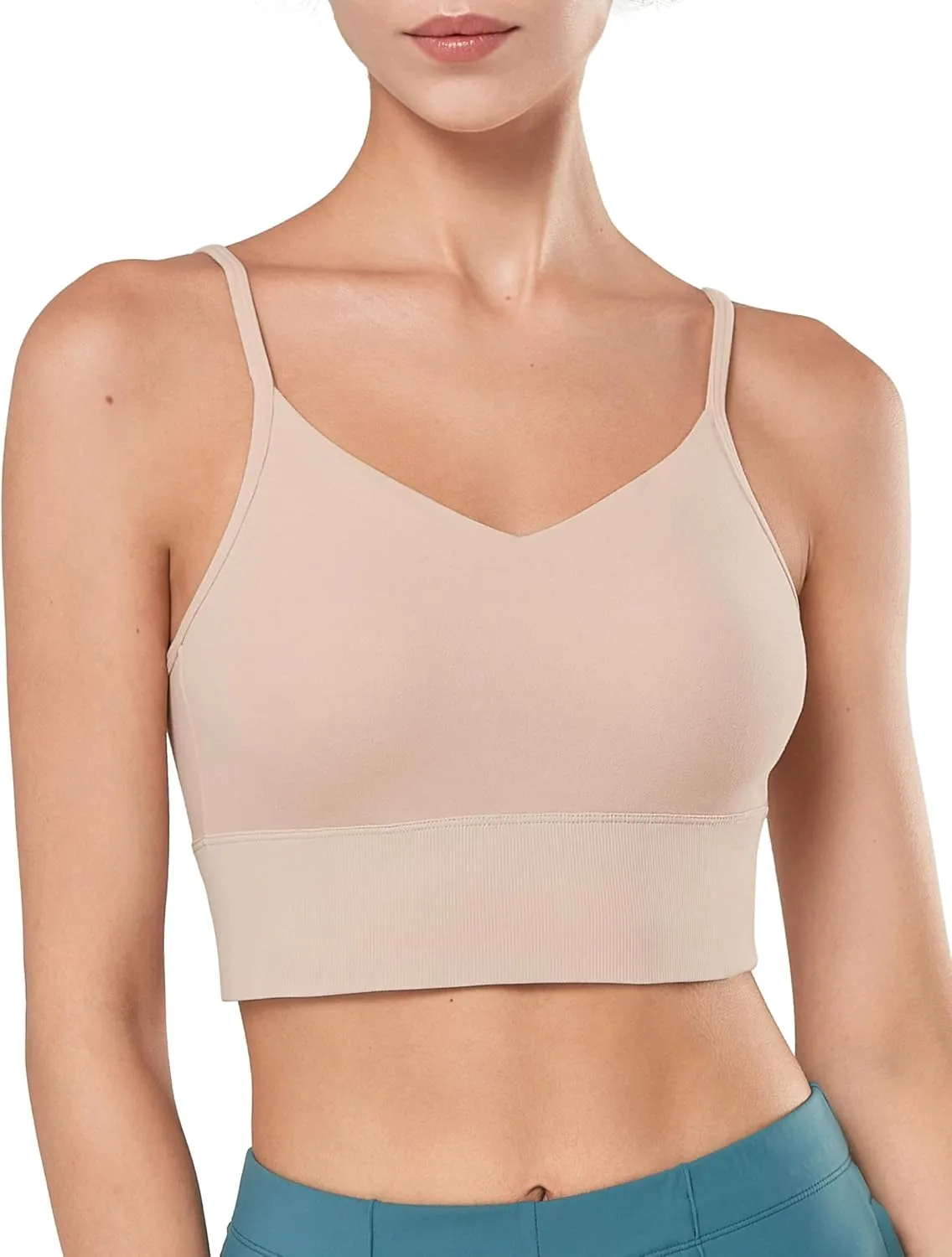 Yvette Yoga Sports Bras for Women Light Support Spaghetti Strap Padded V Back Wireless Bra Cropped Tank Top
