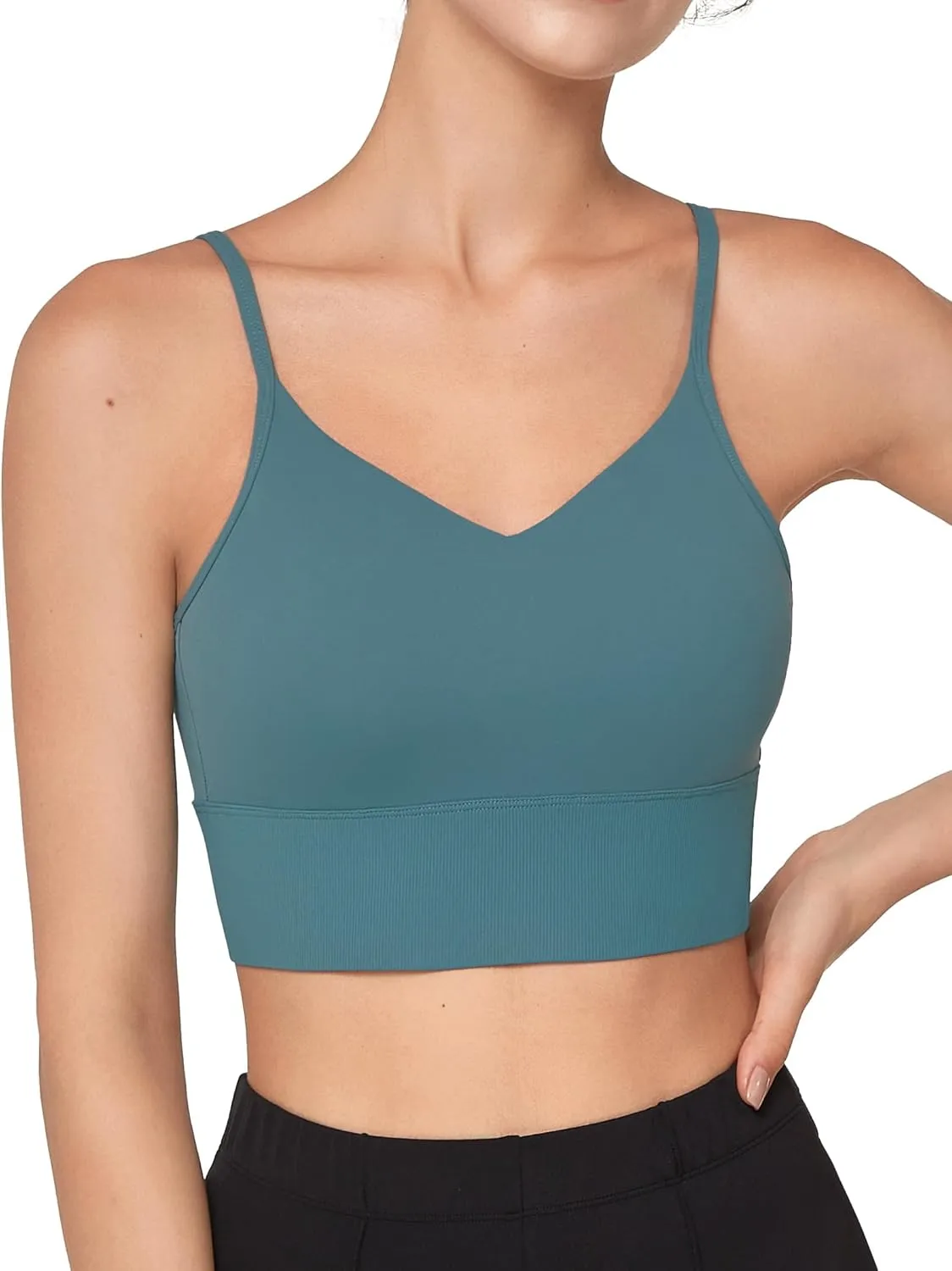 Yvette Yoga Sports Bras for Women Light Support Spaghetti Strap Padded V Back Wireless Bra Cropped Tank Top