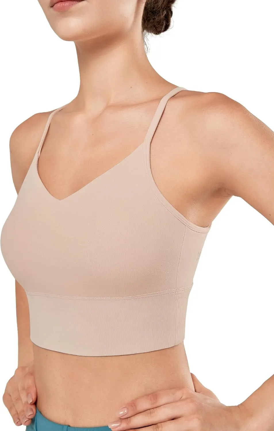 Yvette Yoga Sports Bras for Women Light Support Spaghetti Strap Padded V Back Wireless Bra Cropped Tank Top