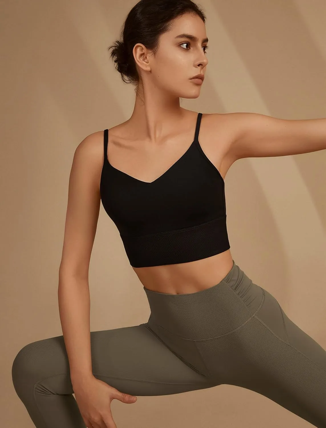 Yvette Yoga Sports Bras for Women Light Support Spaghetti Strap Padded V Back Wireless Bra Cropped Tank Top