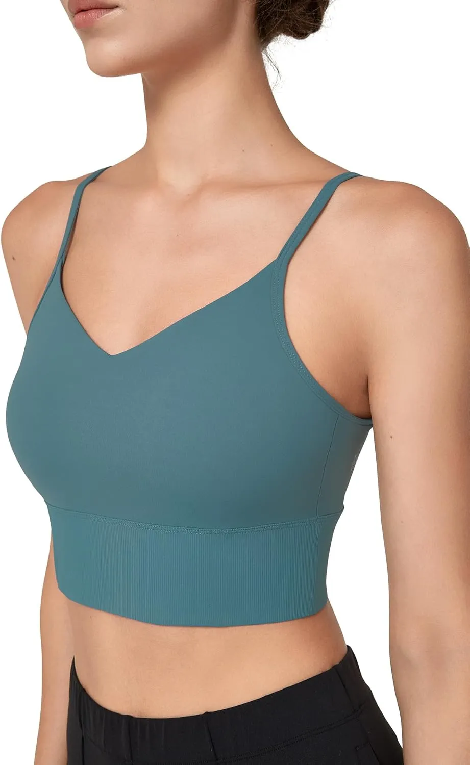 Yvette Yoga Sports Bras for Women Light Support Spaghetti Strap Padded V Back Wireless Bra Cropped Tank Top