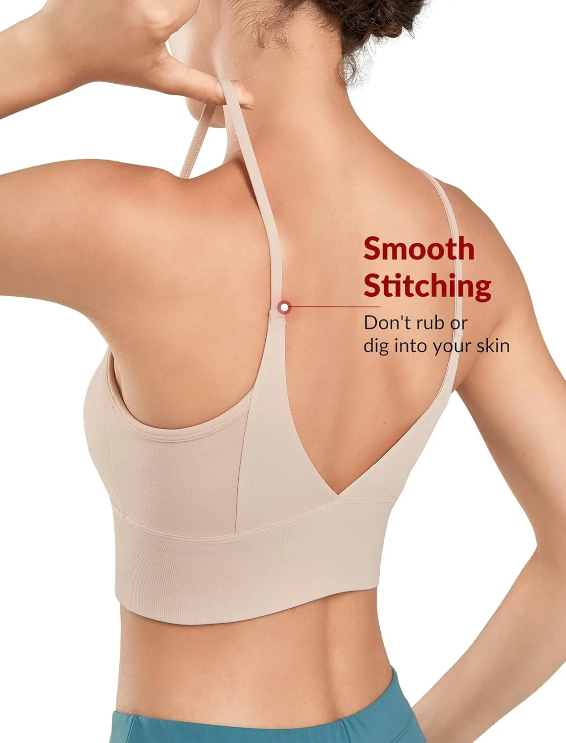 Yvette Yoga Sports Bras for Women Light Support Spaghetti Strap Padded V Back Wireless Bra Cropped Tank Top