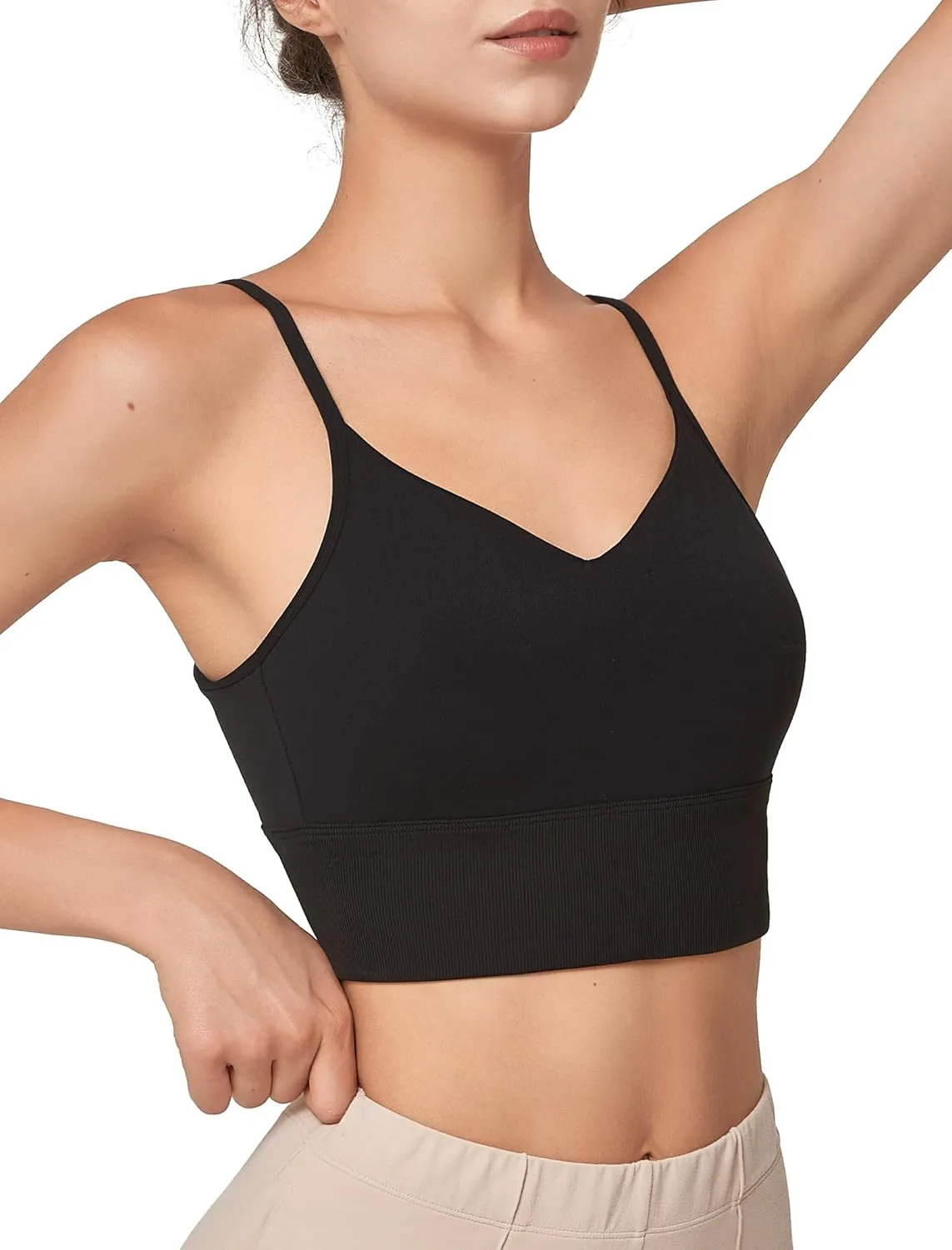 Yvette Yoga Sports Bras for Women Light Support Spaghetti Strap Padded V Back Wireless Bra Cropped Tank Top
