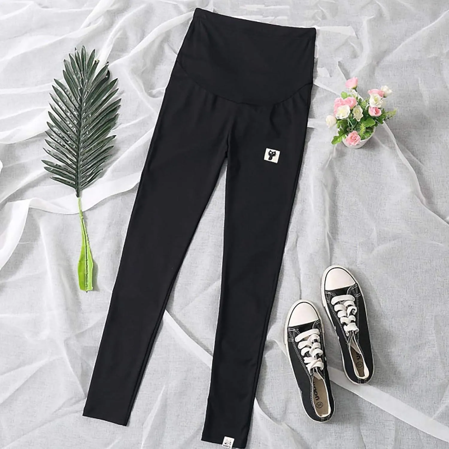 Zkuisw Yoga Pants Women High Elastic Waist Solid Color Maternity Pants Casual Adjustable Stretch Yoga Leggings Trousers