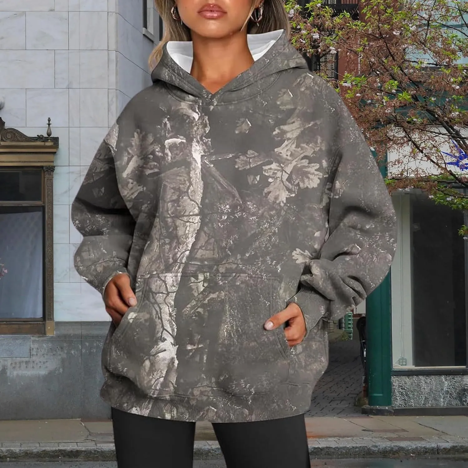 ZOCANIA Womens Camo Hoodie Spring Oversized Sweatshirt Long Sleeve Essentials Hoodie with Pocket