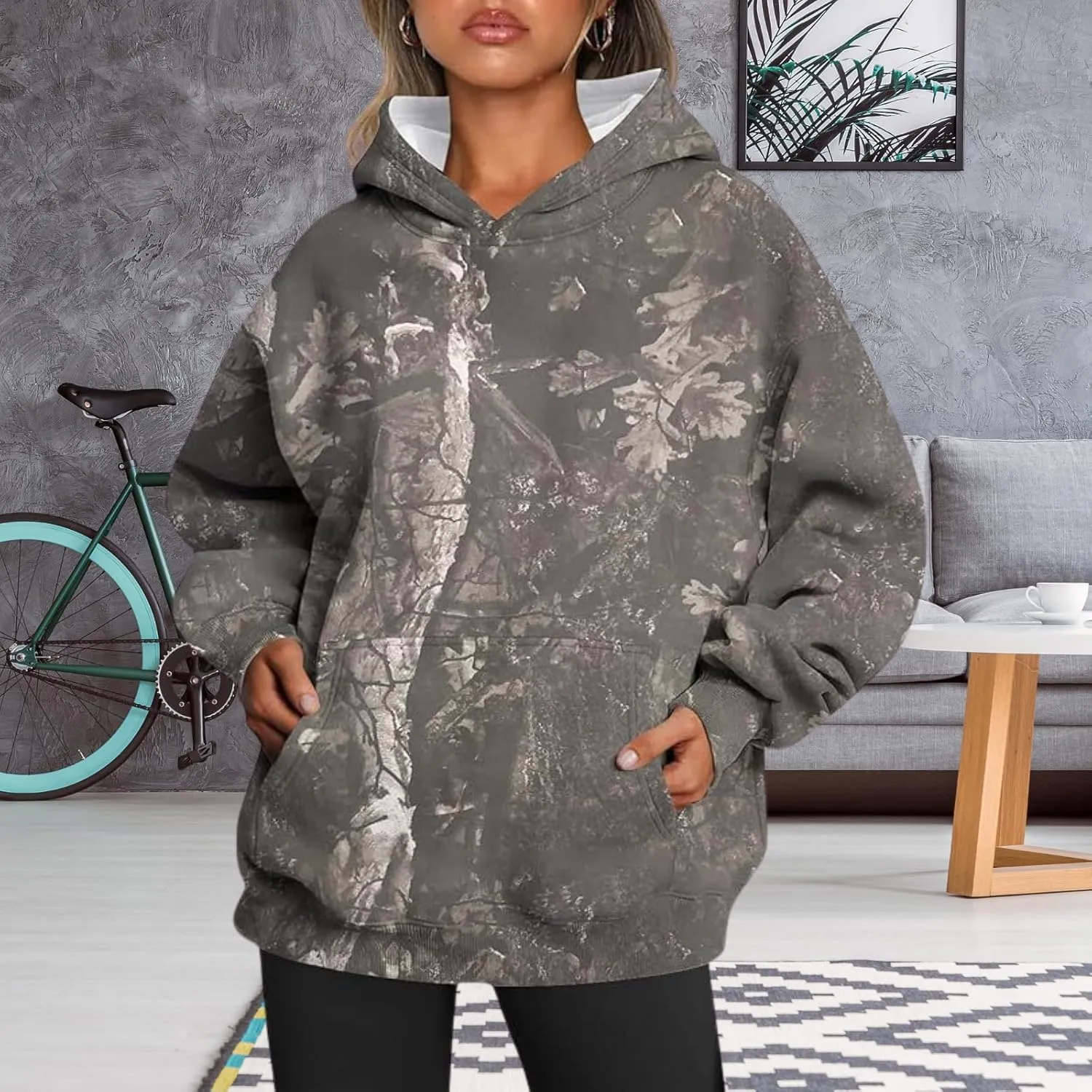 ZOCANIA Womens Camo Hoodie Spring Oversized Sweatshirt Long Sleeve Essentials Hoodie with Pocket