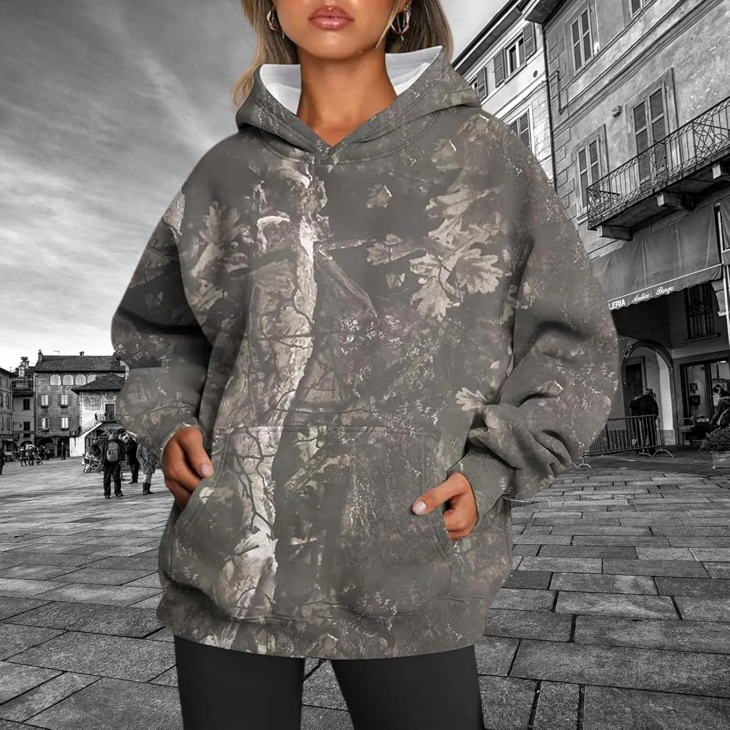 ZOCANIA Womens Camo Hoodie Spring Oversized Sweatshirt Long Sleeve Essentials Hoodie with Pocket