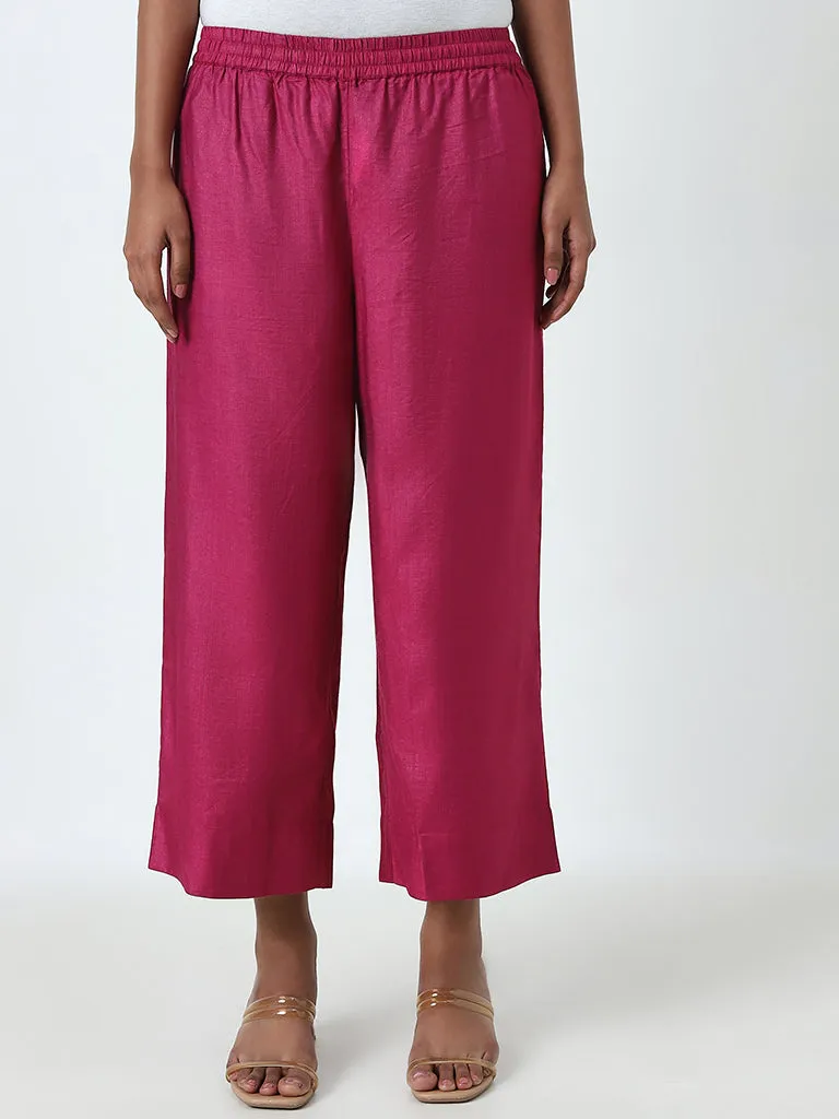 Zuba Fuchsia High-Rise Cotton Blend Ethnic Pants