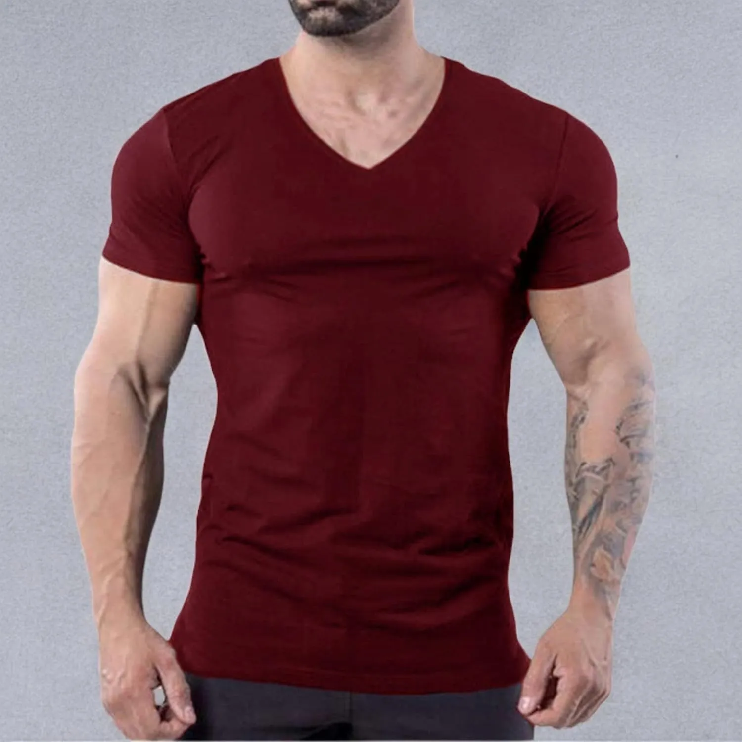 ZUEVI Men's Workout T Shirts Slim Fit Athletic Bodybuilding T-Shirts Muscle Short Sleeve V Neck Tees