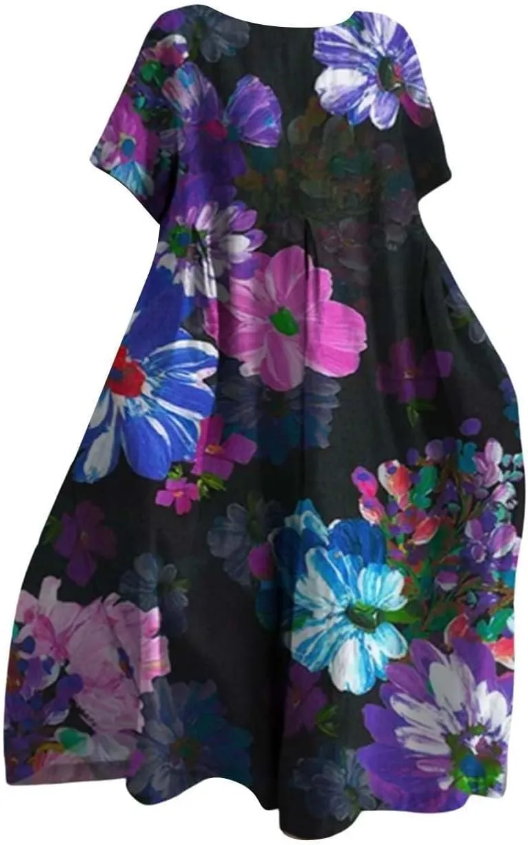 ZYXTIM Dresses for Women 2024 Casual Spring Floral Print Short Sleeve Summer Dresses Plus Size Tie Dye Fashion Maxi Dress