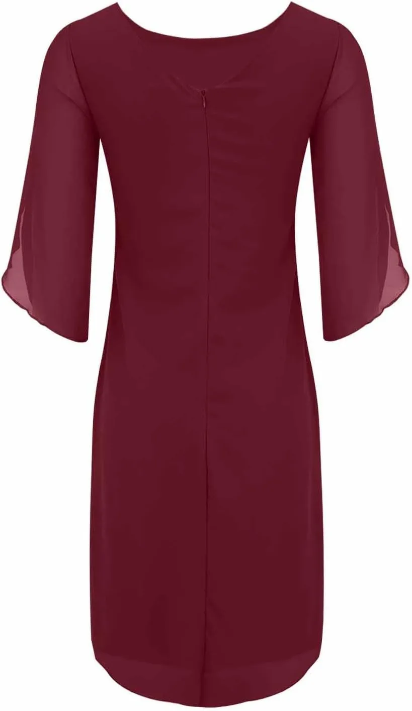 ZYXTIM Womens Chiffon Dresses Flutter Sleeve Winkle Free Casual Smart Office Work Dress Plus Size Flowy Shift Mini Dress